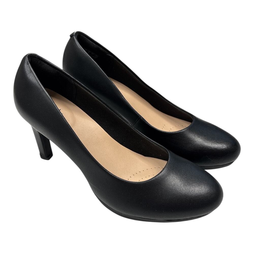 Clarks Women's Size 8.5 Ambyr Joy Black Leather High-Heeled Comfort Pumps
